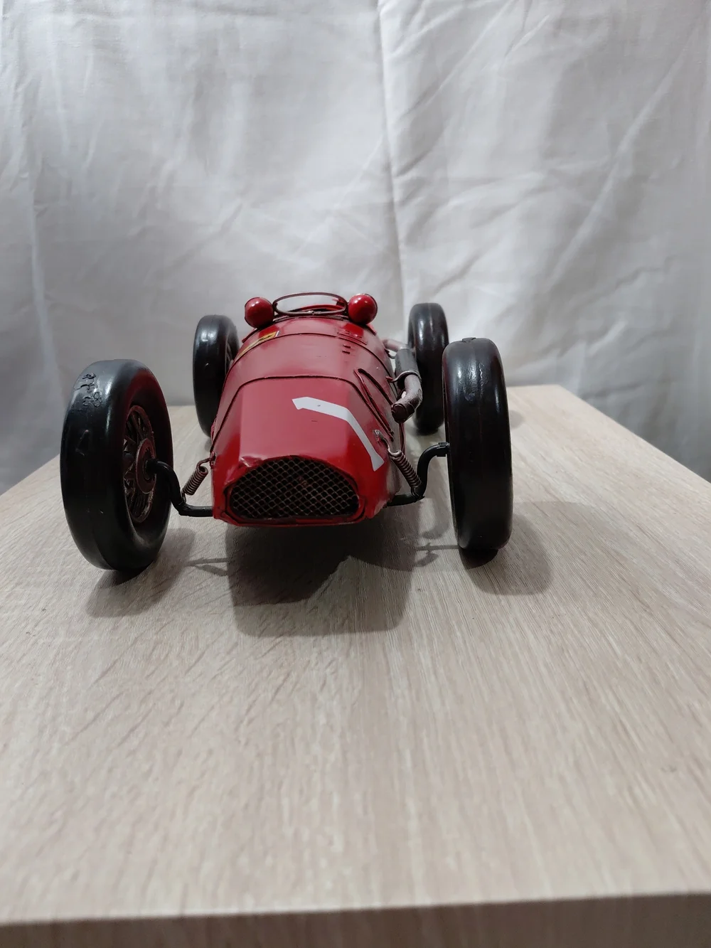 Ferrari Red Vintage-Style Race Car Toy with Black Wheels